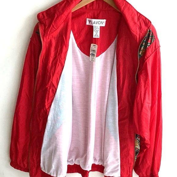 (B38) Vintage Womens Lavon Large Red Zip Up Windbreaker Jacket 90’s, NWT - Picture 5 of 15